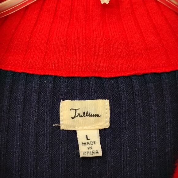 Trillium Ribbed Colorblock Top Size Large Blue, White and Red Zip Up Long Sleeve - Picture 7 of 7